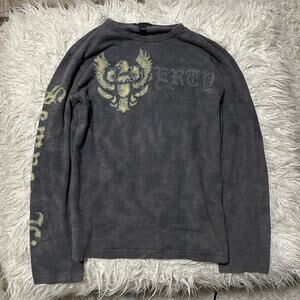 Vintage Faded Patch Graphic Longsleeve Shirt Black Gray size L
